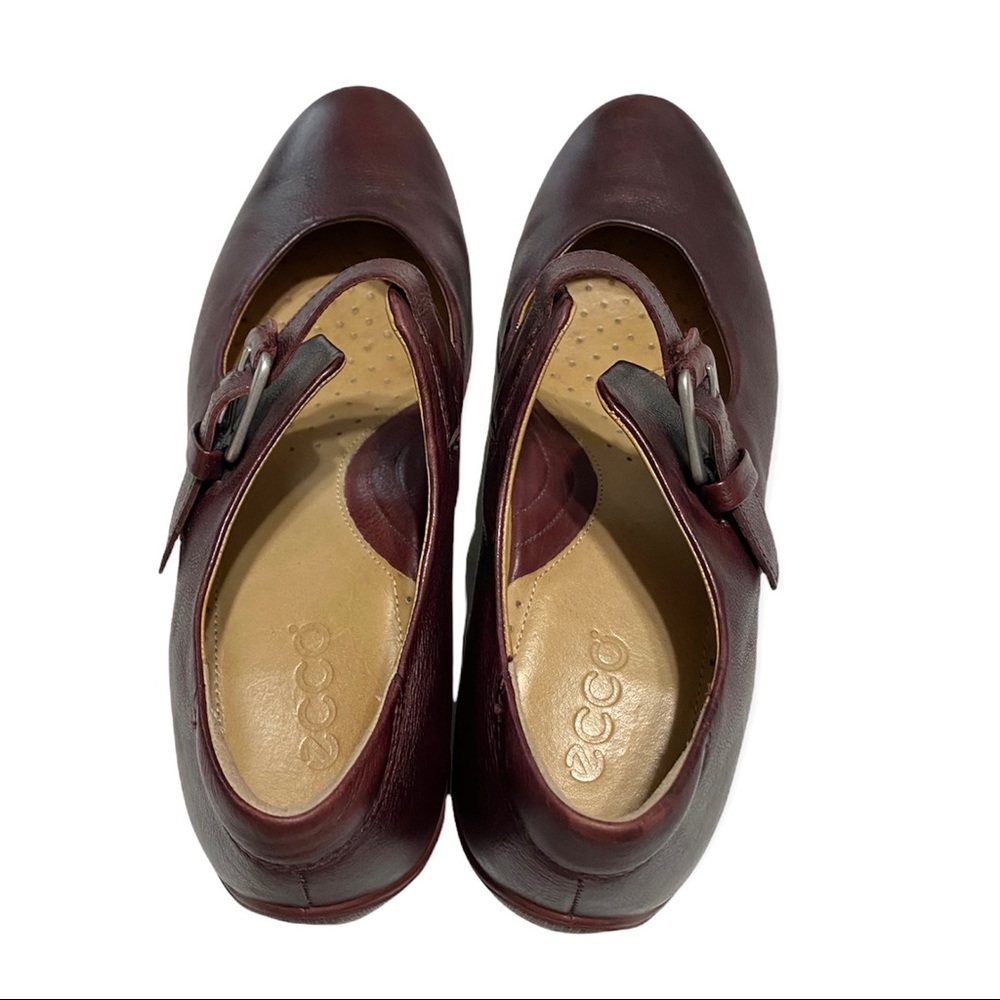 ECCO Maryjanes Sz 40 / 10 Red Burgundy Leather Clogs Strap & Buckle - Picture 8 of 11
